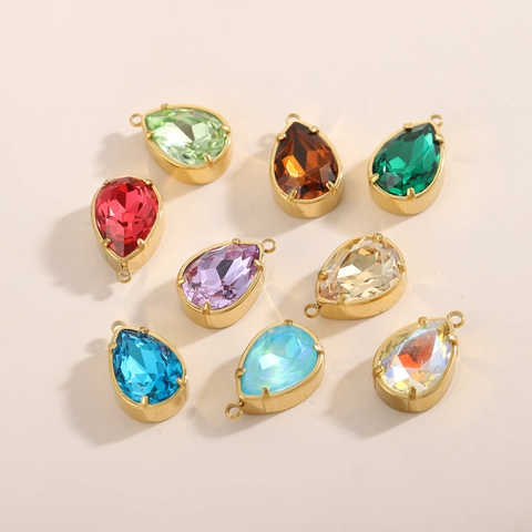 Prachtige Roestvrijstalen Druppelhanger Met Ingelegde Strass Voor Doe-het-zelf Sieraden Maken Gefacetteerde Kleurrijke Waterdruppel Charm Accessoire Voor Dames Ketting Oorbellen