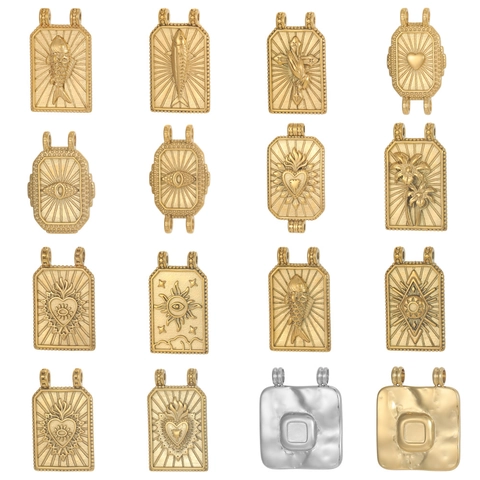 Ciondolo a Rilievo Vintage in Acciaio Inossidabile per Gioielli DIY Sacro Cuore Malocchio Pesce Pendenti Geometrici Oro Argento