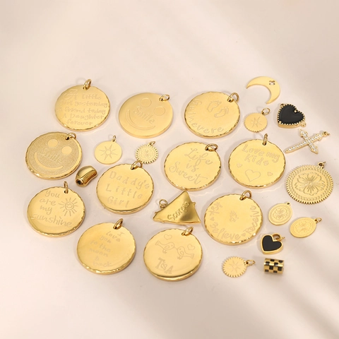 Vintage Gold Titanium Steel Letter Round Pendant Heart Enamel DIY Necklace Bracelet Jewelry Making Findings Charms