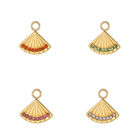 Stainless Steel Fan Shape Rhinestone Pendant For Necklace Bracelet Making DIY Jewelry Accessories Colorful Stone Charms