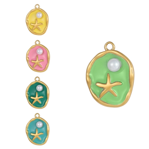 Oceanic Style Enamel Sea Star Pendant With Artificial Pearl Stainless Steel DIY Jewelry Making Accessory For Necklace