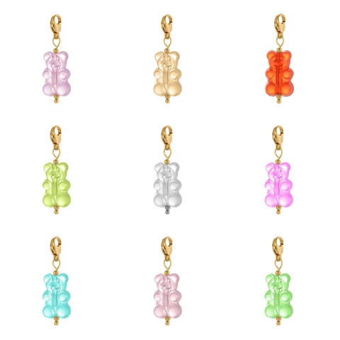 Stainless Steel Cute Cartoon Bear Pendant Colorful Resin Gummy Bear Charms With Gold Lobster Clasp For DIY Jewelry Making Accessories