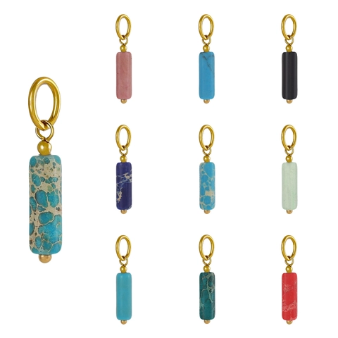 DIY Stainless Steel Pendant Natural Stone Cylinder Charm For Jewelry Making Women Fashion Geometric Jewelry Making Accessory