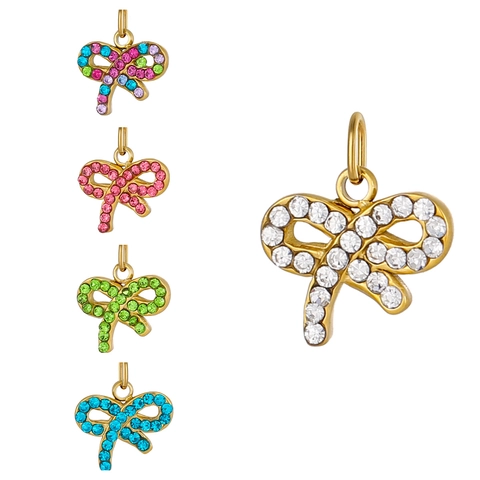 Pendentif Fleur Nœud en Acier Inoxydable pour Femme Accessoires de Bijoux DIY Incrustés de Strass Colorés Chaîne Collier Fait Main