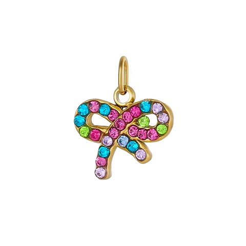 Pendentif Fleur Nœud en Acier Inoxydable pour Femme Accessoires de Bijoux DIY Incrustés de Strass Colorés Chaîne Collier Fait Main