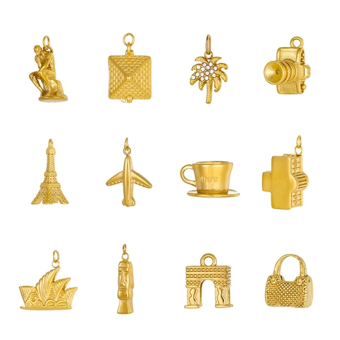 Pendenti Per Gioielli In Acciaio Inossidabile Vintage Placcati In Oro Per Creazione Fai Da Te Monumenti Fotocamera Oggetti Quotidiani