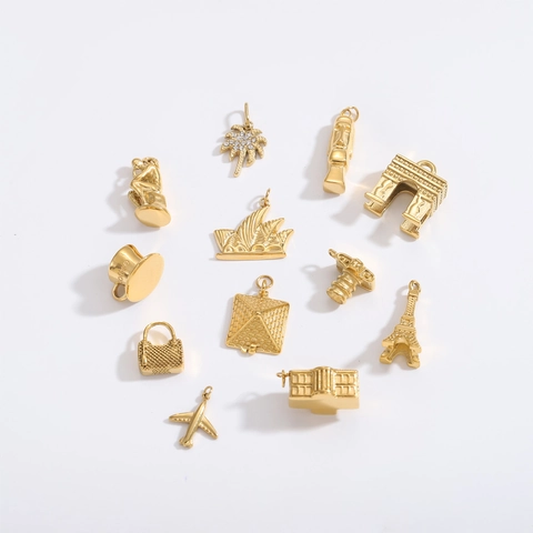 Colgantes de Acero de Titanio Chapado en Oro Retro Para Creación de Joyas DIY Torre Eiffel Cámara Animal Accesorios 3D