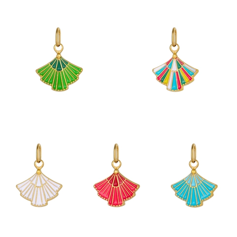 Stainless Steel Fan Shaped Enamel Pendant DIY Jewelry Accessories Vintage Gingko Leaf Charms For Necklace Making Women