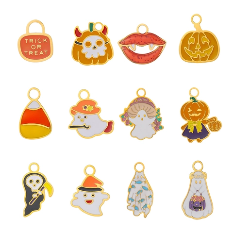 Enamel Alloy Halloween Charms For Jewelry Making DIY Pumpkin Ghost Skull Mummy Bat Vampire Lips Holiday Decorative Pendants