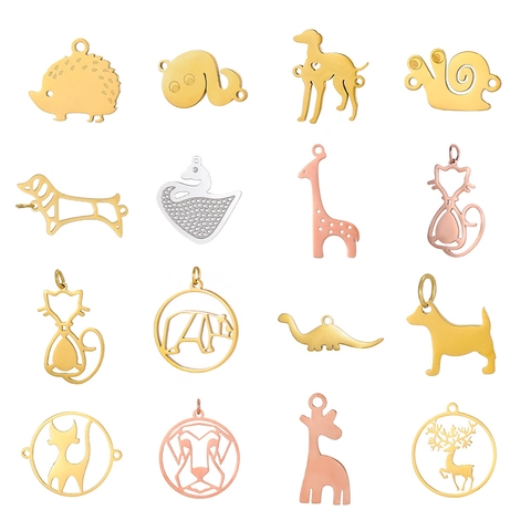 Cute Animal Stainless Steel Pendants For DIY Jewelry Making Gold Rose Gold Silver Giraffe Cat Swan Charm Accessories