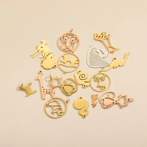 Cute Animal Stainless Steel Pendants For DIY Jewelry Making Gold Rose Gold Silver Giraffe Cat Swan Charm Accessories