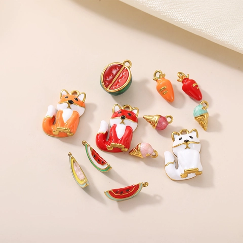 Stainless Steel Enamel Watermelon Ice Cream Carrot Fox Pendants For DIY Jewelry Making Earrings Bracelets Necklace Charms