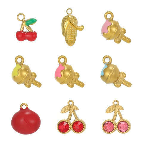 Edelstahl Emaille Eiscreme Donut Kirsche Anhänger DIY Schmuck Charms Strass Essen Anhänger Für Halskette Armband