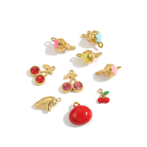 DIY Sieraden Hangers Roestvrij Staal Kers Ijs Lolly Maisvorm Vergulde Emaille Charms Voor Het Maken Van Kettingen