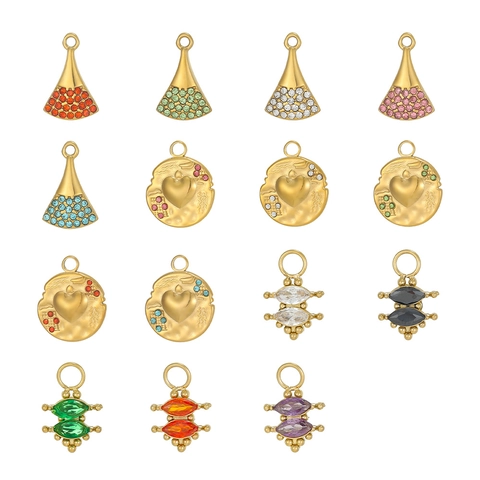 Stainless Steel Zirconia Pendant DIY Jewelry Making Charms Heart Fan Marquise Shape Gold Plated Necklace Earring Accessory