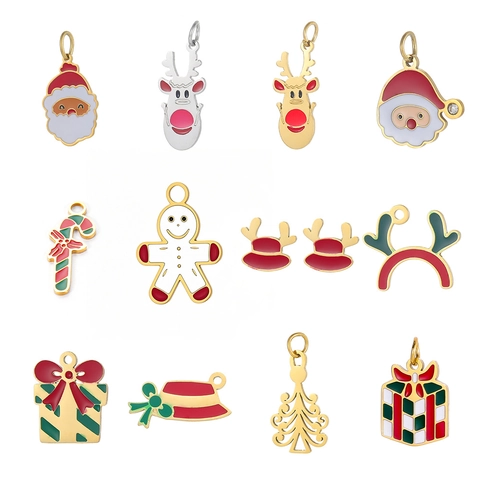 Kerst Emaille Hangers Roestvrij Staal Kerstman Rendier Boom Peperkoekman DIY Sieraden Maken Feestelijke Cartoon Charms