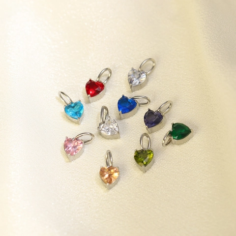 Stainless Steel Heart Shaped Zirconia Pendant Small Dainty Crystal Charm Accessories For DIY Necklace Bracelet Jewelry Making Pendants Multi Colors