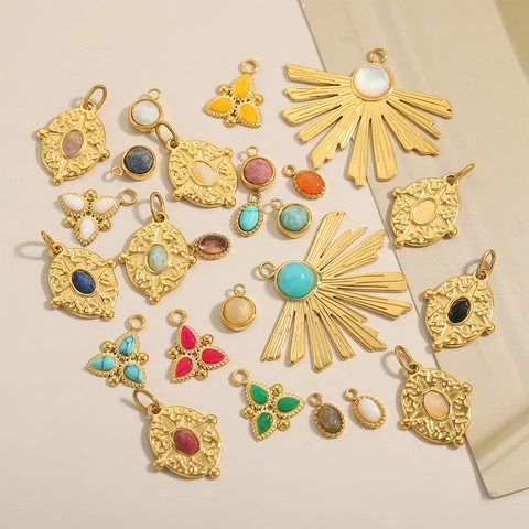 Bohemian Vintage Stainless Steel Pendants For DIY Jewelry Making Multicolor Rhinestone Sunburst Compass Geometric Shape Accessories