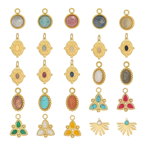 Exquisite Stainless Steel Pendants Gold Plated Natural Stone Turquoise Starburst DIY Jewelry Making Findings For Women Necklace Pendant Only