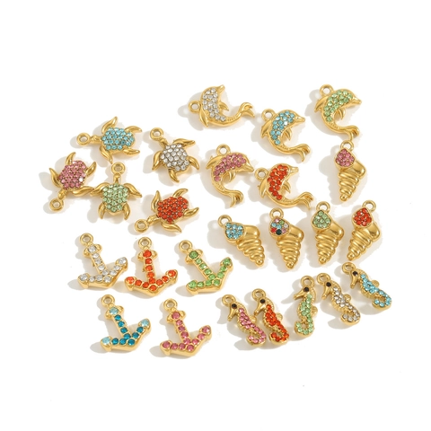 Alloy Zirconia Marine Charm Pendants Sea Horse Turtle Dolphin Shell Anchor For DIY Necklace Bracelet Jewelry Making