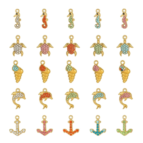Alloy Zirconia Marine Charm Pendants Sea Horse Turtle Dolphin Shell Anchor For DIY Necklace Bracelet Jewelry Making