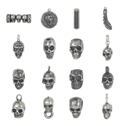Vintage Gothic Stainless Steel Skull Pendant For Halloween DIY Jewelry Making Antique Silver Gothic Punk Rock Unisex Skull Charm