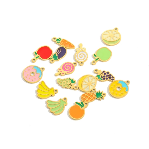 Stainless Steel Fruit Vegetable Candy Enamel Charms For DIY Jewelry Making Y2K Sweet Lollipop Banana Grape Pendant Accessory