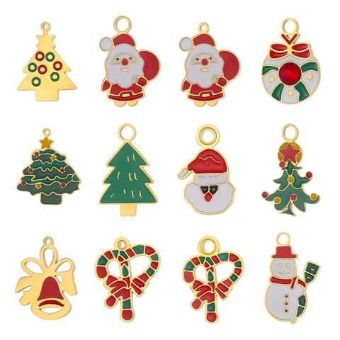 Roestvrijstalen Kerst Emaille Bedels Voor DIY Sieraden Maken Ketting Armband Kerstman Boom Bel Sneeuwpop Feestelijke Hangers