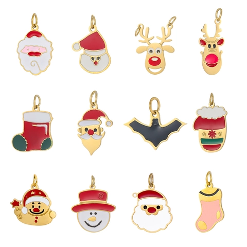 Stainless Steel Christmas Enamel Pendants Santa Claus Elk Snowman Shaped Jewelry Charms For Manual DIY Accessories