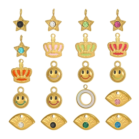 Edelstahl Emaille DIY Schmuck Anhänger Mehrfarbig Krone Stern Smiley Böser Blick Für Halskette Armband Schmuckherstellung Zubehör