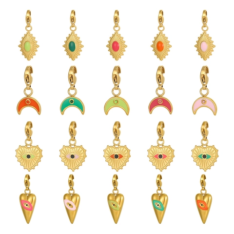 Edelstahl Böser Blick Anhänger Für Die Schmuckherstellung Emaille Herz Mond Charms Mit Karabinerverschluss DIY Zubehör