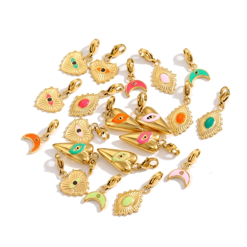 Edelstahl Böser Blick Anhänger Für Die Schmuckherstellung Emaille Herz Mond Charms Mit Karabinerverschluss DIY Zubehör