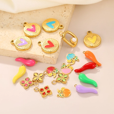 Stainless Steel DIY Jewelry Pendants Enamel Heart Chili Flower Tropical Drink Charms For Earrings Necklaces Making Accessories