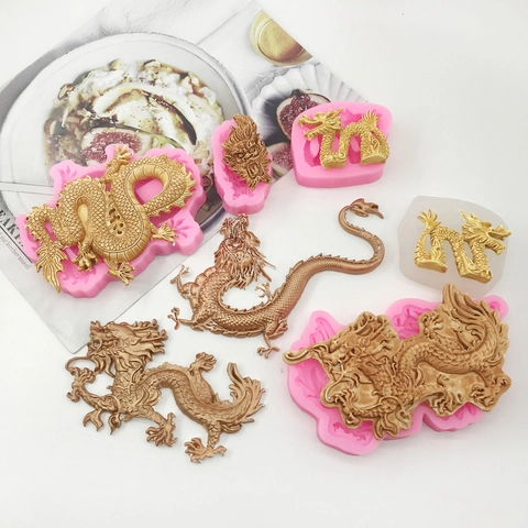 Chinese Dragon Totem Silicone Mold For New Year Cake Fondant Chocolate DIY Baking Tool Traditional Dragon Pattern Baking Mold