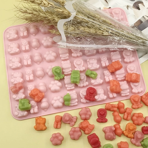 Animal Silicone Gummy Mold Bear Lion Cat Paw Lucky Cat Shape DIY Chocolate Candy Baking Tool Heat Resistant Pink Mold
