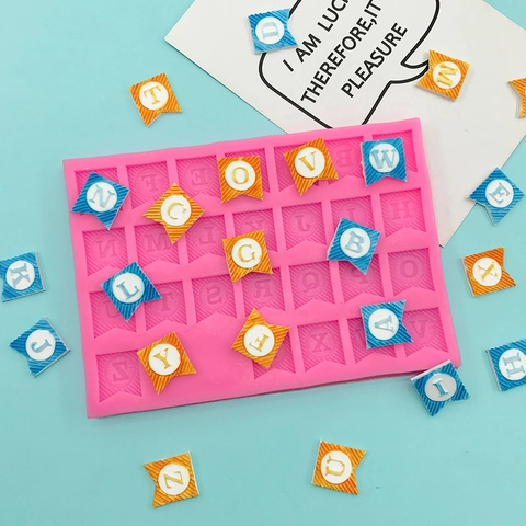 Großbuchstaben Alphabet Banner Flaggen Silikonform Für Schokolade Fondant Backen Kuchendekoration Handgefertigte Ton DIY Bastelwerkzeug