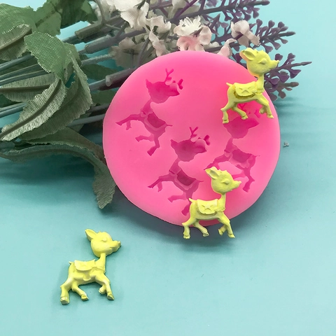 Molde de Silicona de Ciervo Sika 3D para Decoración de Pasteles DIY Fondant Chocolate Galleta Resina Molde de Yeso Rosa Ciervo de Dibujos Animados Herramienta de Horneado
