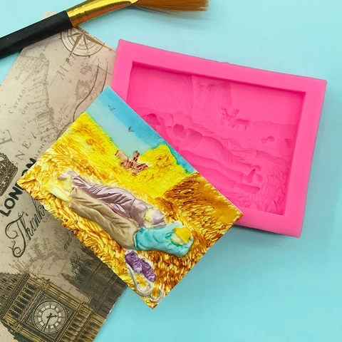 Van Gogh Mittagsschlaf Serie Silikonform 3D Relief Kuchen Schokolade Fondant DIY Handwerk Backen Dekoration Rosa Backform
