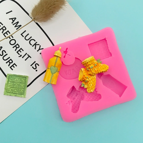 Baby Thema Silikon Kuchenform DIY Fondant Schokolade Süßigkeiten Deko Werkzeug Rosa Babyflasche Lätzchen Backform Tool