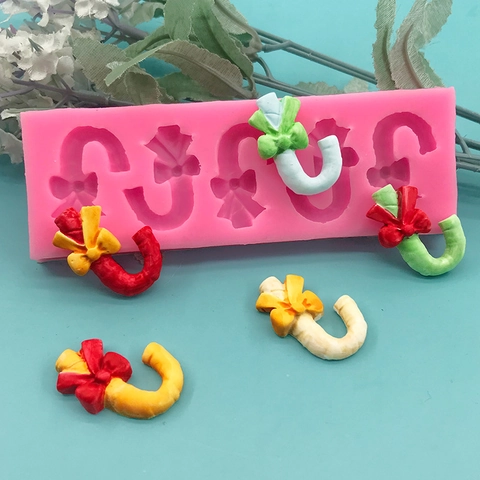 Weihnachten Zuckerstange Silikonform Schleife Fondant Tortendeko Form DIY Schokolade Backwerkzeuge Rosa Tonform