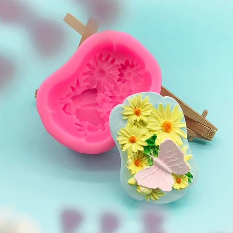 Sunflower Butterfly Leaf Silicone Mold For Cake Decorating DIY Handmade Soap Gypsum Candle Making Pink Flower Relief Baking Tool