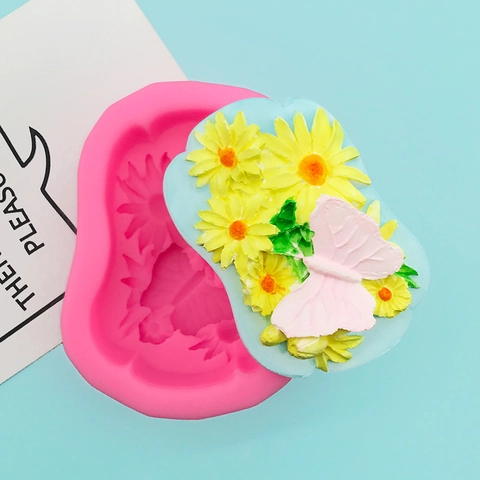 Sunflower Butterfly Leaf Silicone Mold For Cake Decorating DIY Handmade Soap Gypsum Candle Making Pink Flower Relief Baking Tool