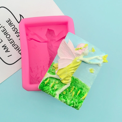 Engel Mädchen Schmetterling Fee Relief Silikonform Für Handgemachte Seife Gips Ornament Schokolade Fondant Kuchendekoration DIY Handwerk