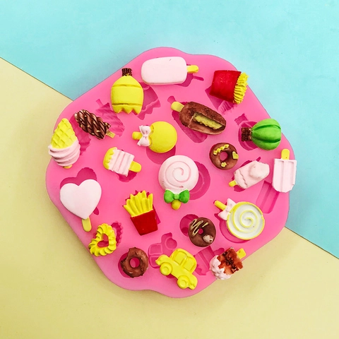 Molde de Silicona DIY para Cuentas de Cera de Sellado Miniatura Postre Dulces Helado Rosquilla Herramienta de Decoración de Pasteles Rosa