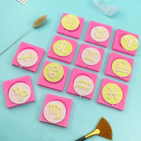 Zodiac Constellation Silicone Molds DIY Chocolate Fondant Cake Decorating Baking Tools For Homemade Soap Candle Resin Pink