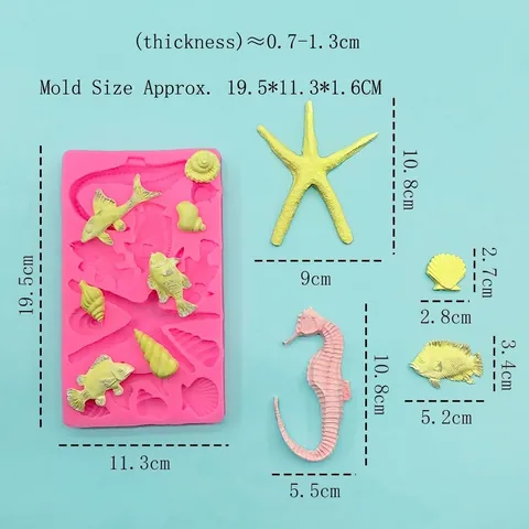 Molde de Silicona para Fondant Criaturas Marinas Caballito de Mar Estrella de Mar DIY Molde de Repostería para Chocolate Resina Rosa