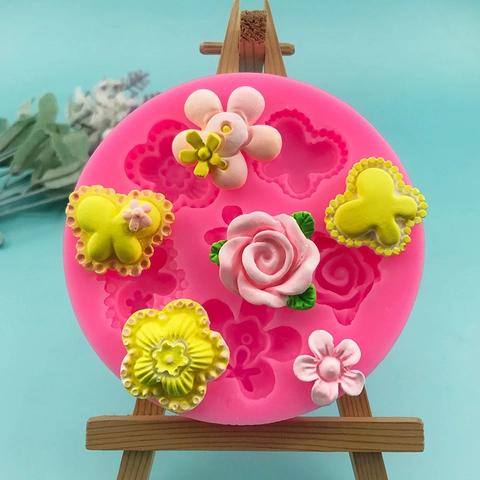 Farfalla Rosa Fiore Silicone Fondante Stampo Rotondo Rosa Cioccolato Torta Decorazione DIY Artigianato Strumento di Cottura Stampo