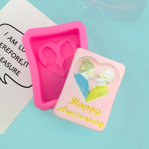 Happy Anniversary Silicone Mold Heart Shape Couple Silhouette DIY Cake Soap Resin Plaster Baking Craft Decorating Tool