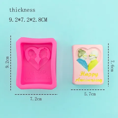 Happy Anniversary Silicone Mold Heart Shape Couple Silhouette DIY Cake Soap Resin Plaster Baking Craft Decorating Tool