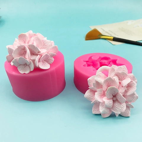 Stampo in Silicone a Forma di Fiore di Ortensia 3D per Intonaco Aromatico Fai-da-te Clip per Presa d'Aria per Auto Candela in Pietra Diffusore Resina Strumento Artigianale